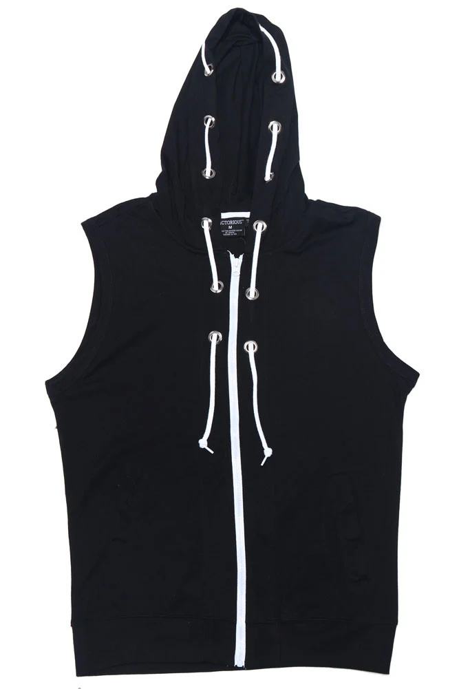 Eyelet Sleeveless Contrast Hoodie - Image 15