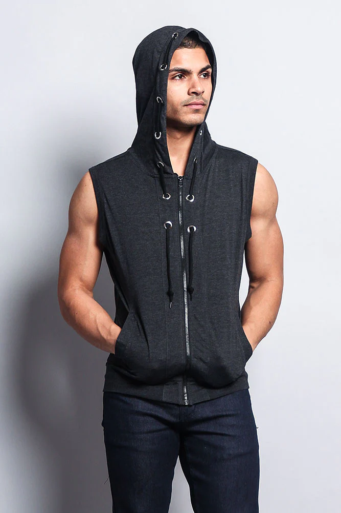 Eyelet Sleeveless Contrast Hoodie - Image 19