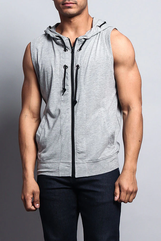 Eyelet Sleeveless Contrast Hoodie - Image 20