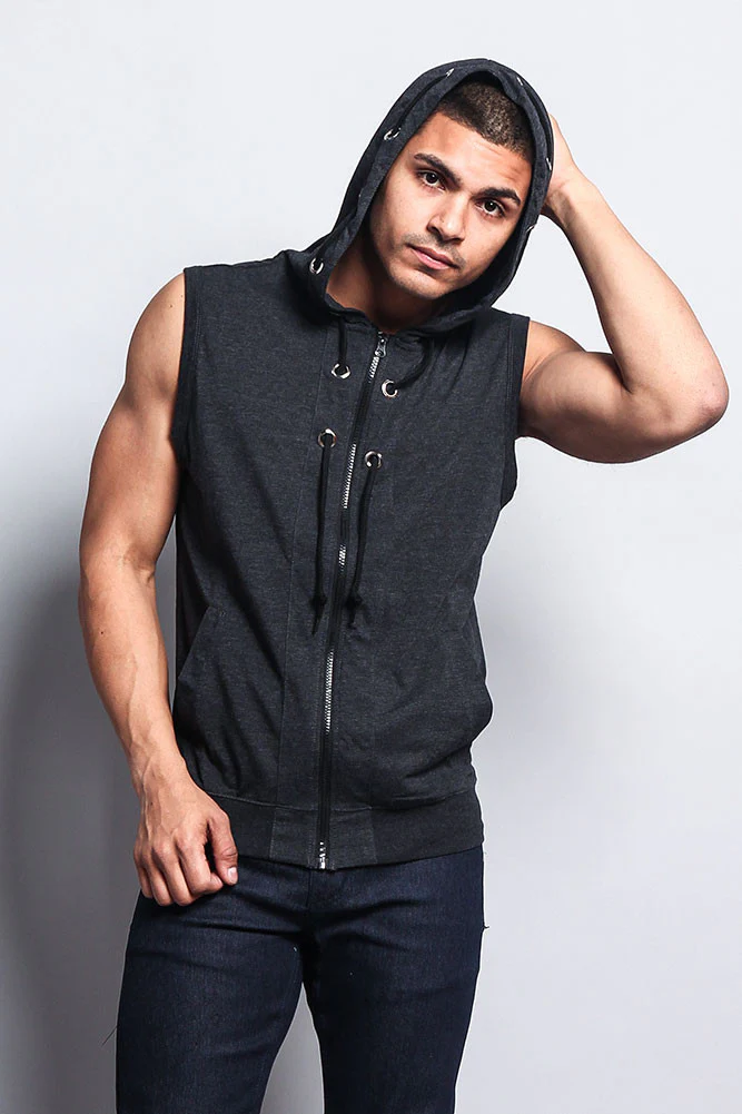 Eyelet Sleeveless Contrast Hoodie - Image 21