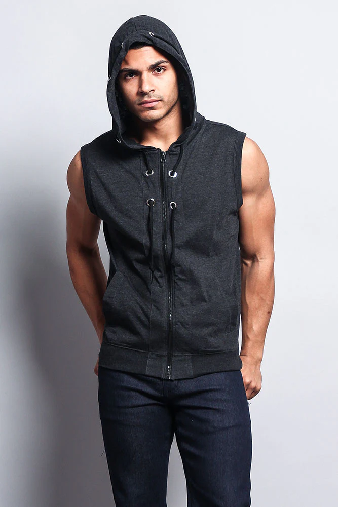 Eyelet Sleeveless Contrast Hoodie - Image 22