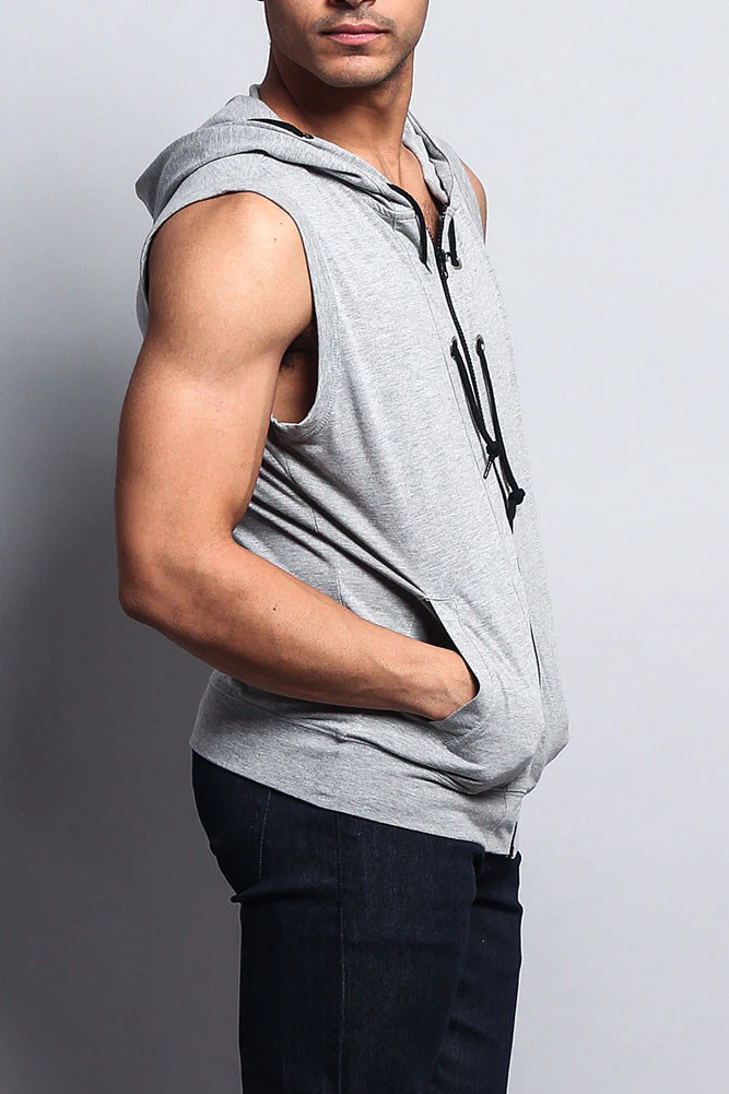 Eyelet Sleeveless Contrast Hoodie - Image 24