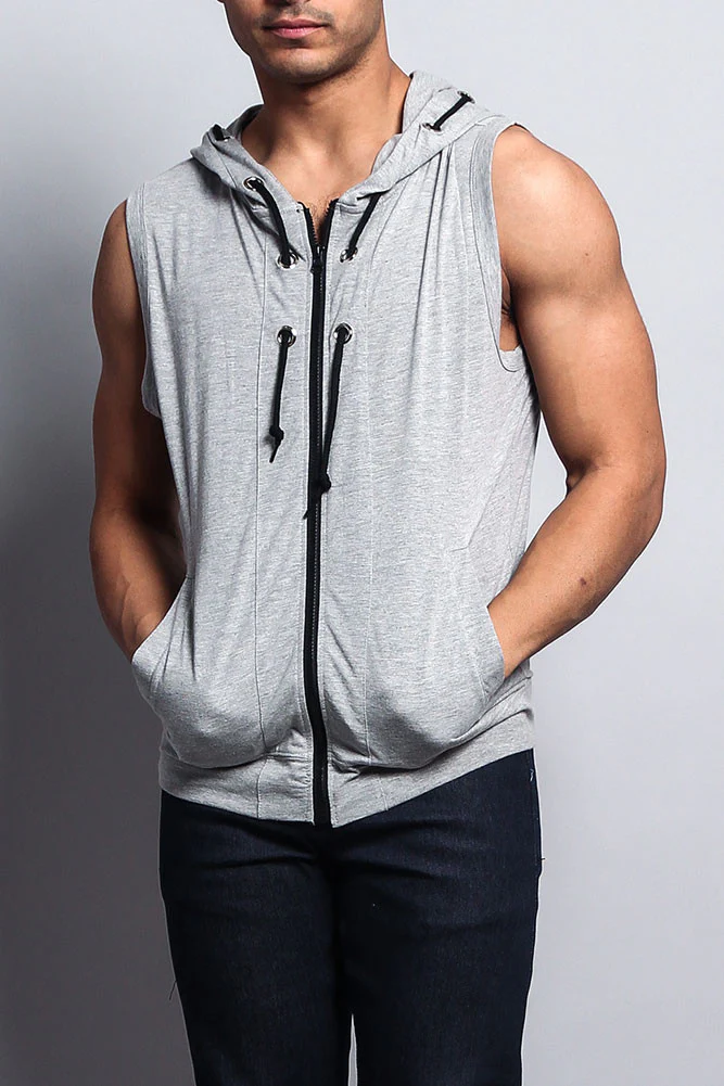 Eyelet Sleeveless Contrast Hoodie - Image 27