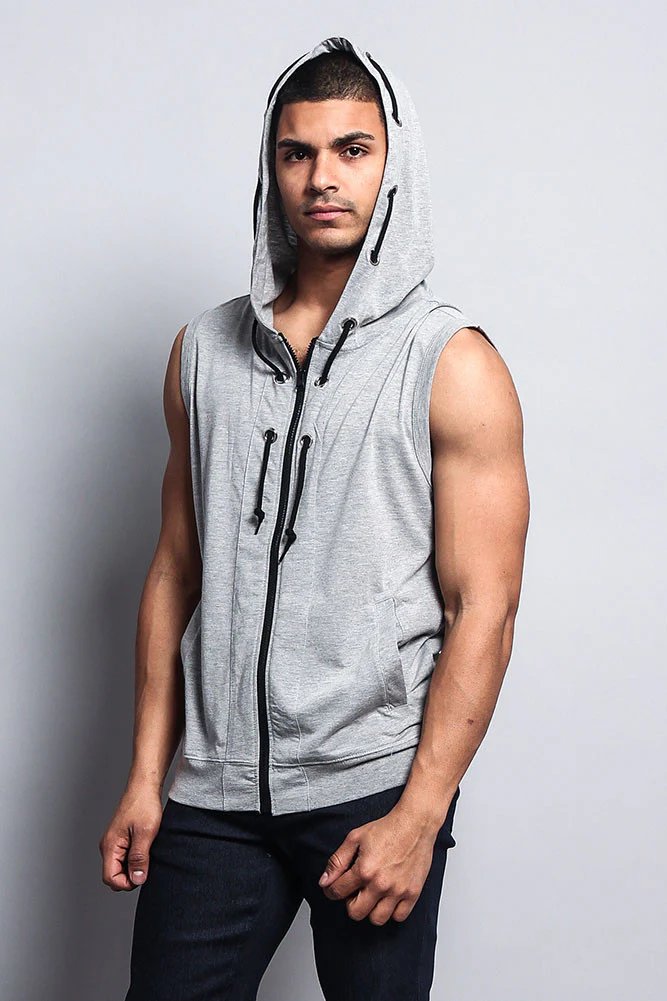 Eyelet Sleeveless Contrast Hoodie - Image 29