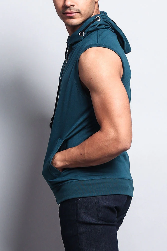 Eyelet Sleeveless Contrast Hoodie - Image 3