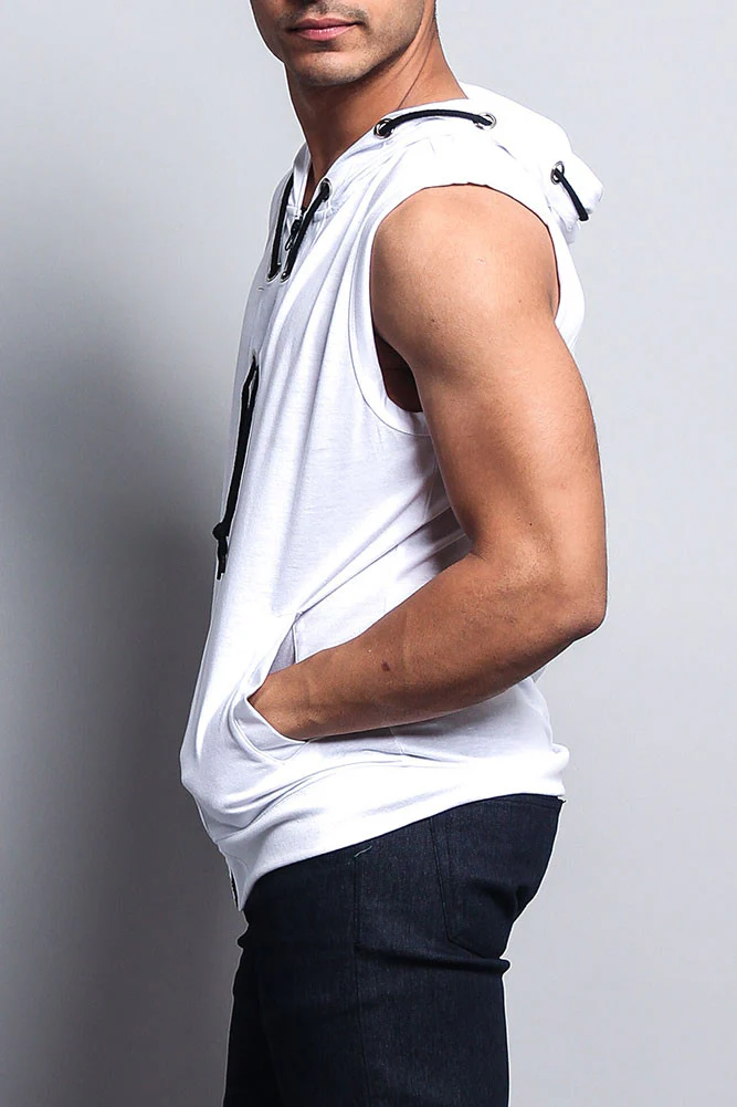 Eyelet Sleeveless Contrast Hoodie - Image 31