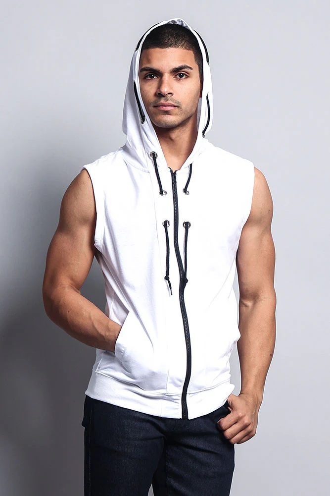 Eyelet Sleeveless Contrast Hoodie - Image 34