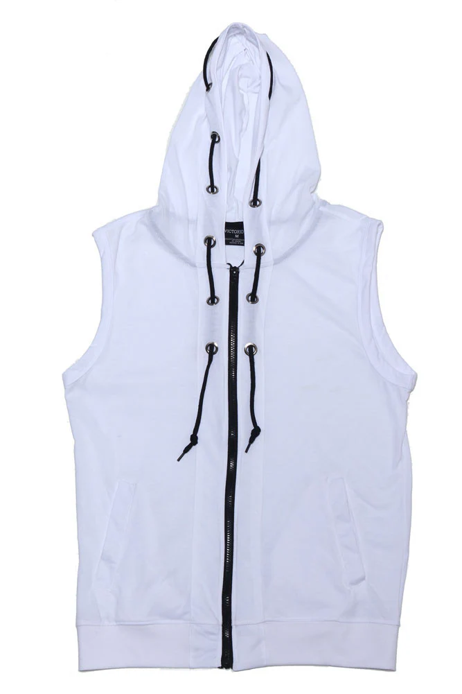 Eyelet Sleeveless Contrast Hoodie - Image 35