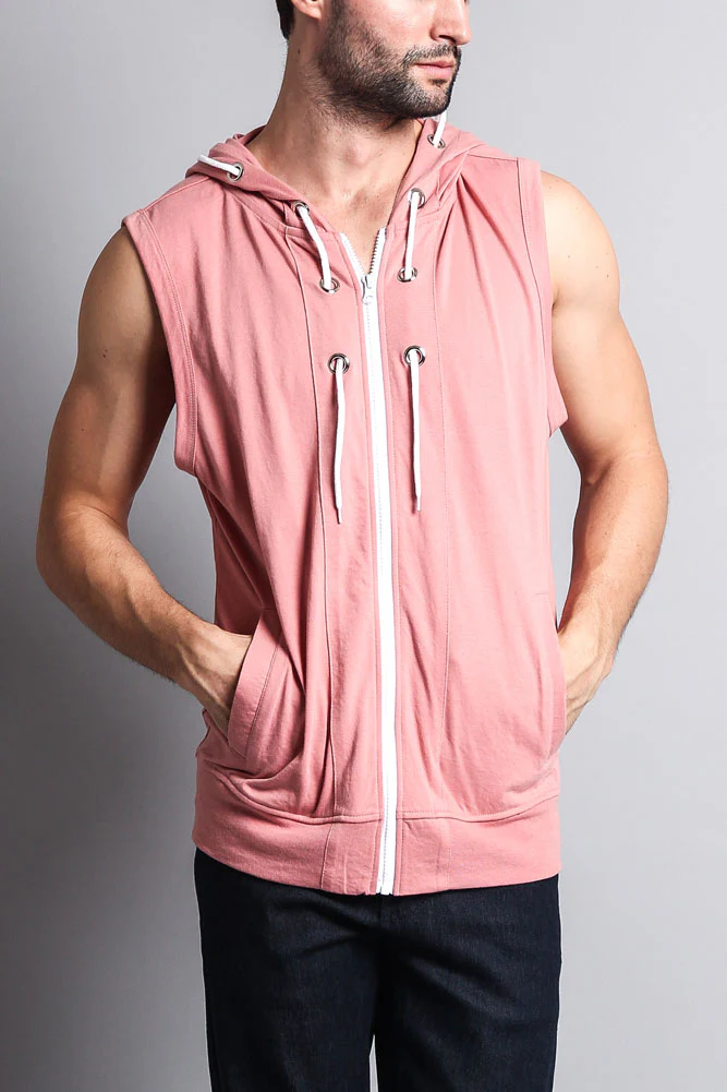 Eyelet Sleeveless Contrast Hoodie - Image 36