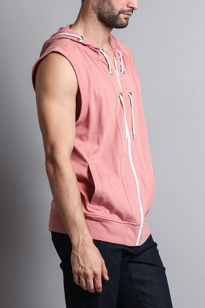 Eyelet Sleeveless Contrast Hoodie - Image 38