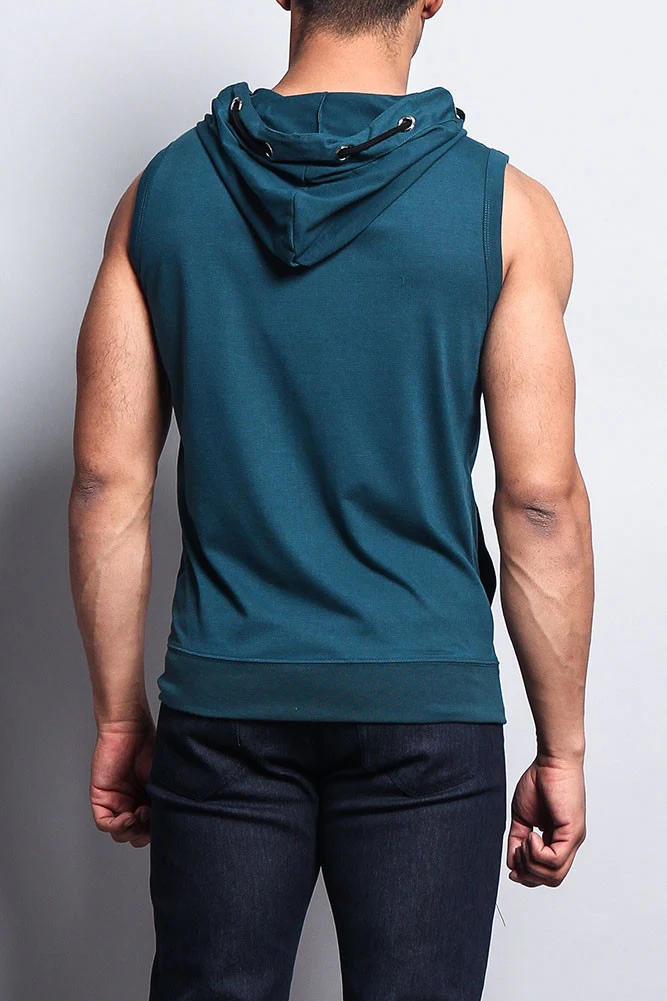 Eyelet Sleeveless Contrast Hoodie - Image 4