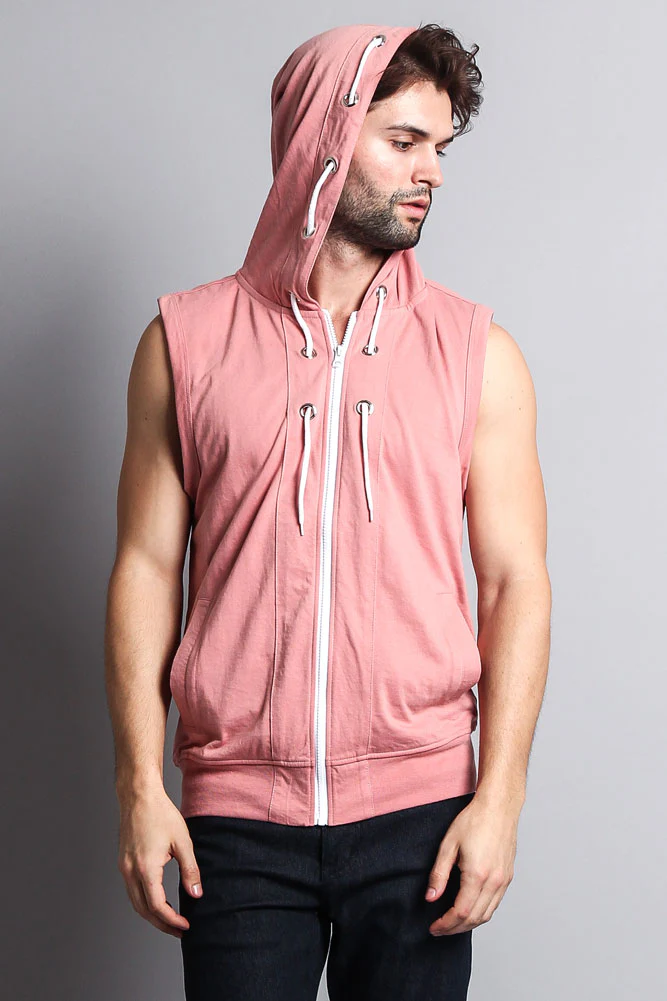 Eyelet Sleeveless Contrast Hoodie - Image 40