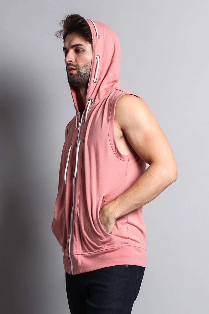 Eyelet Sleeveless Contrast Hoodie - Image 41