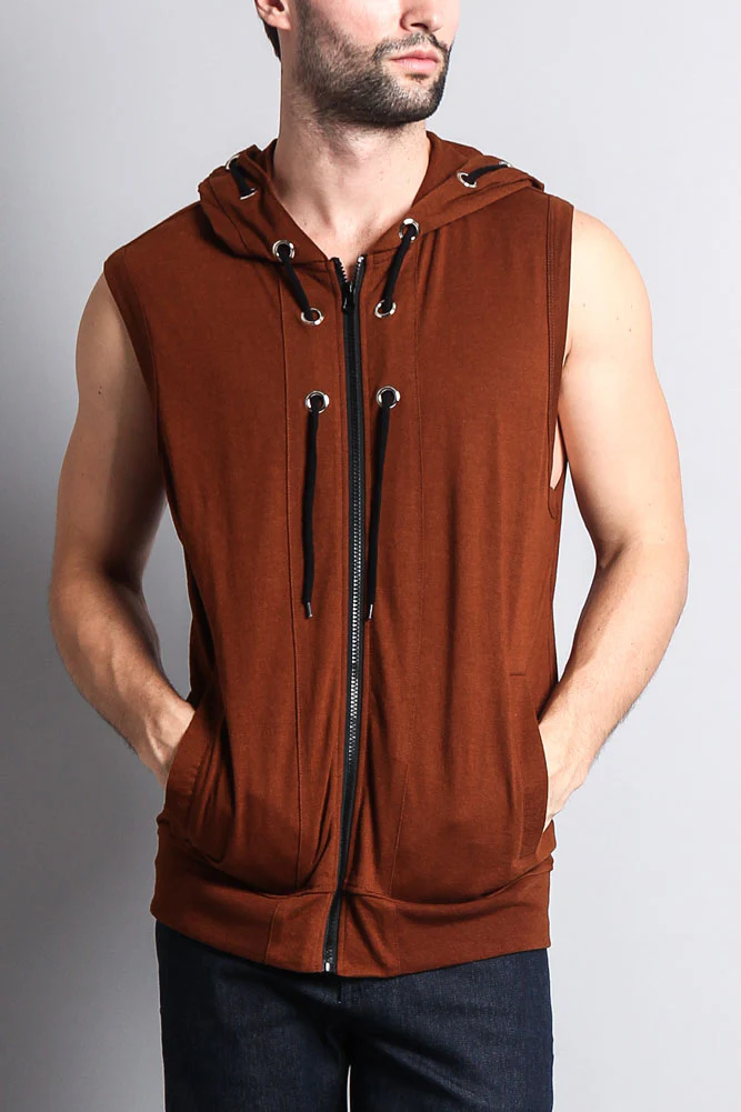 Eyelet Sleeveless Contrast Hoodie - Image 43