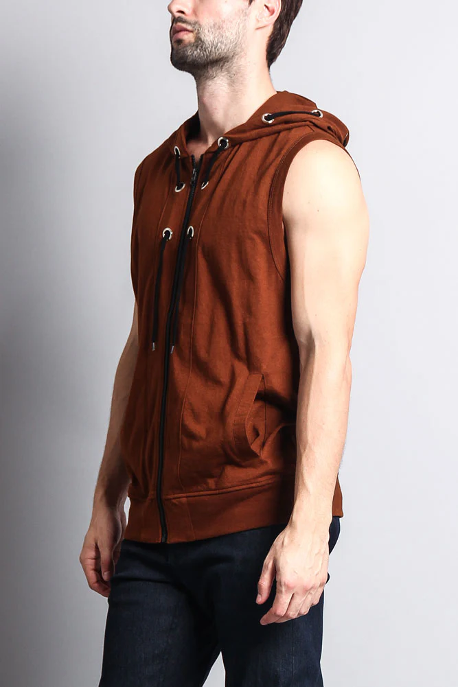 Eyelet Sleeveless Contrast Hoodie - Image 44