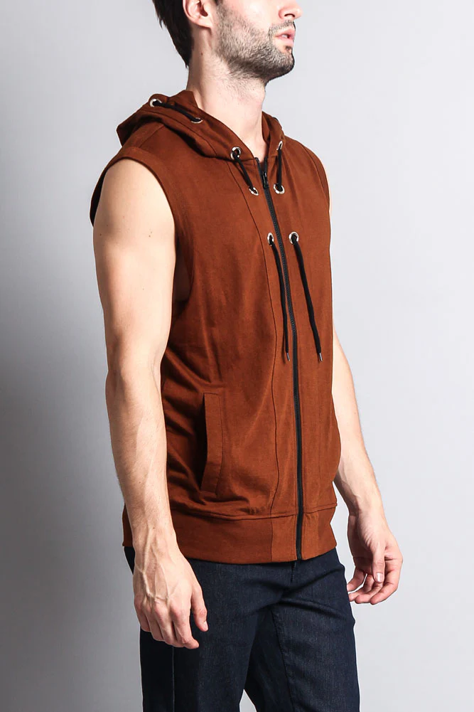 Eyelet Sleeveless Contrast Hoodie - Image 45