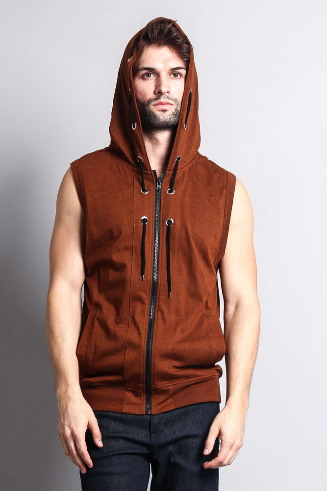 Eyelet Sleeveless Contrast Hoodie - Image 47