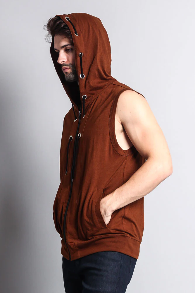 Eyelet Sleeveless Contrast Hoodie - Image 48
