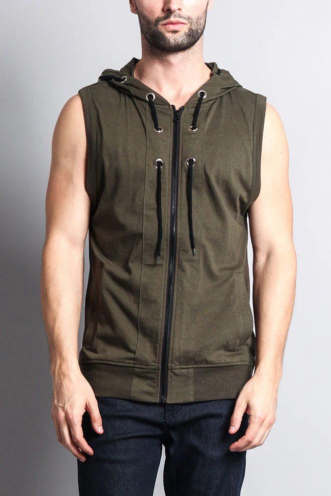 Eyelet Sleeveless Contrast Hoodie - Image 50