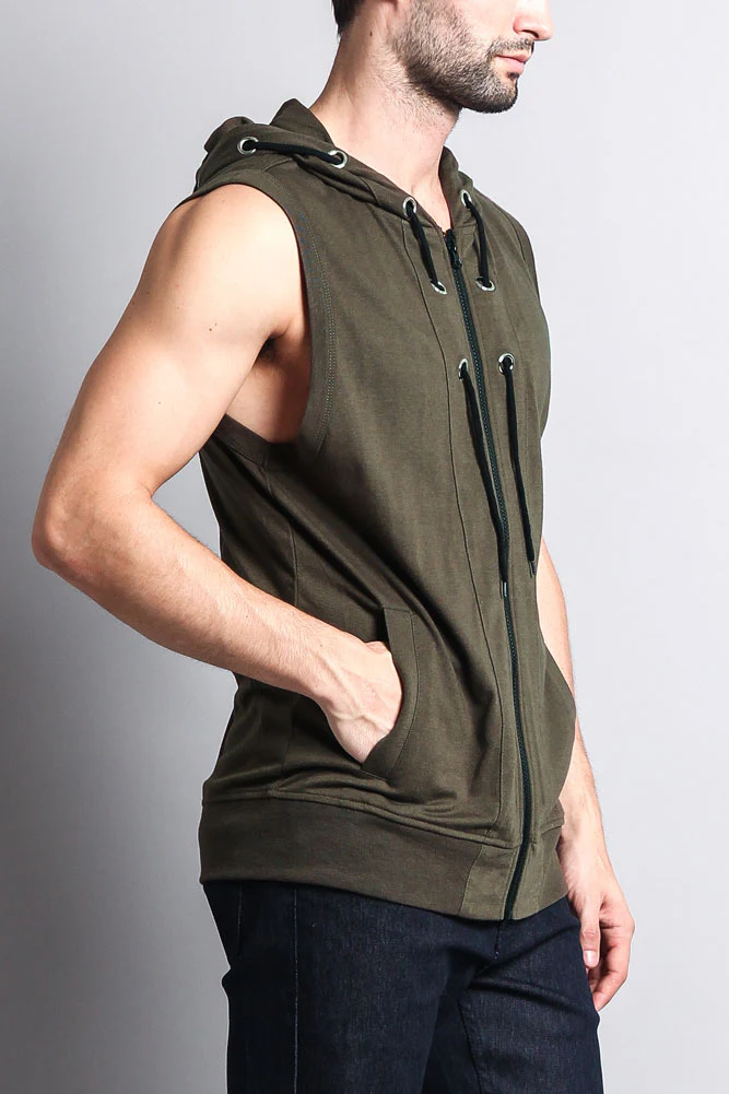 Eyelet Sleeveless Contrast Hoodie - Image 52