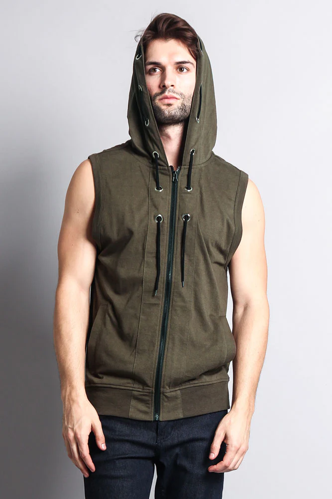 Eyelet Sleeveless Contrast Hoodie - Image 54
