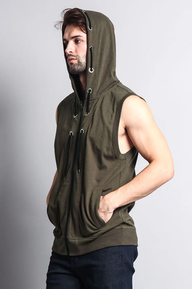 Eyelet Sleeveless Contrast Hoodie - Image 55