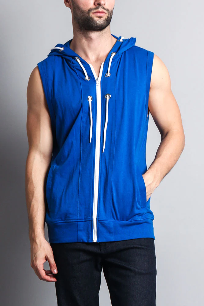 Eyelet Sleeveless Contrast Hoodie - Image 57