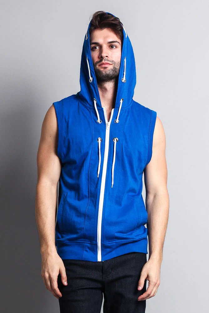 Eyelet Sleeveless Contrast Hoodie - Image 61