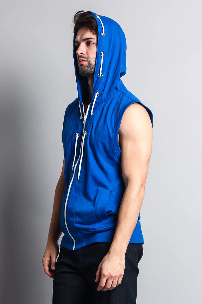 Eyelet Sleeveless Contrast Hoodie - Image 62