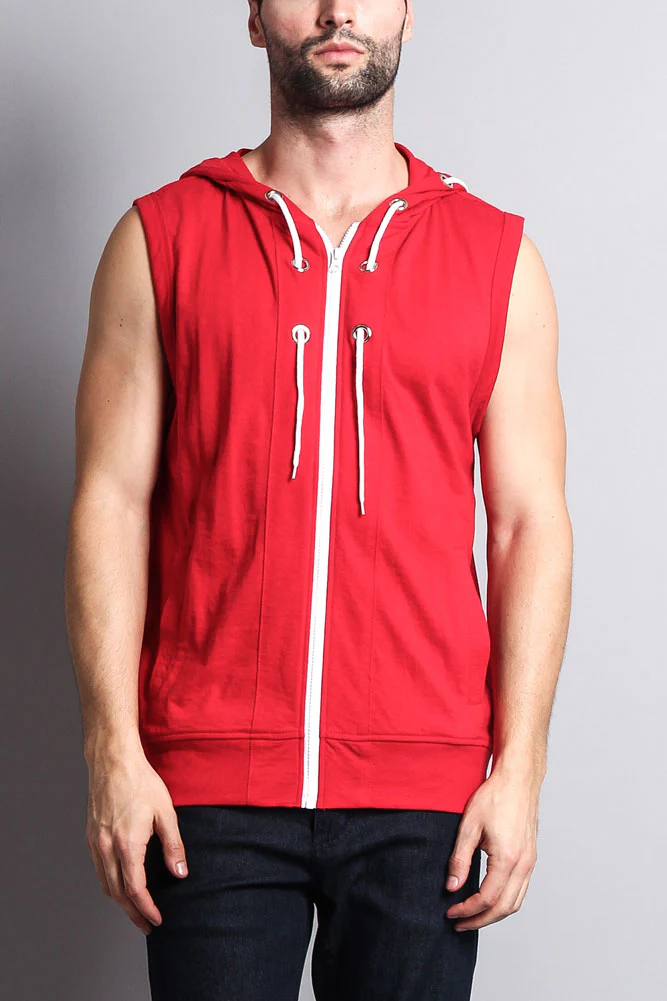 Eyelet Sleeveless Contrast Hoodie - Image 64