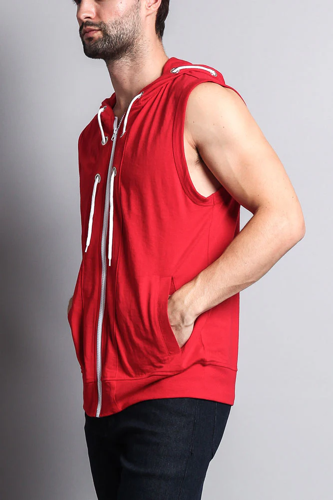 Eyelet Sleeveless Contrast Hoodie - Image 65