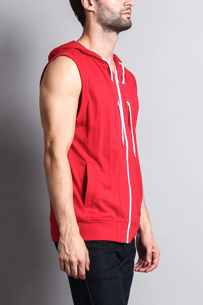 Eyelet Sleeveless Contrast Hoodie - Image 66