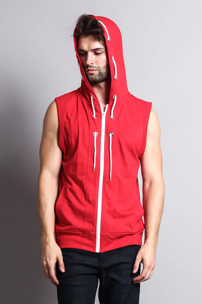 Eyelet Sleeveless Contrast Hoodie - Image 68