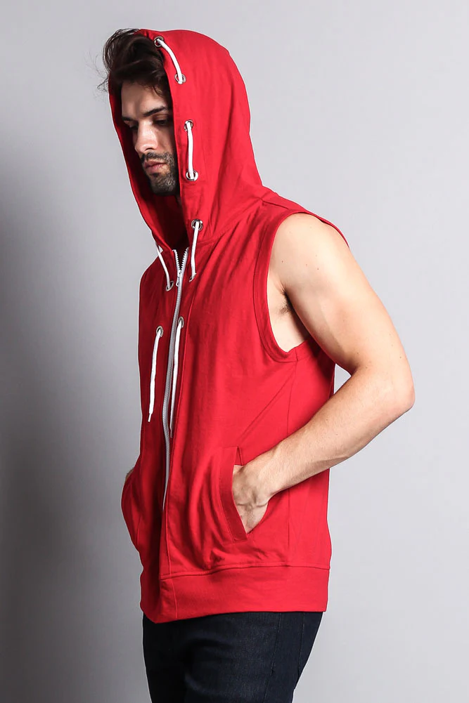 Eyelet Sleeveless Contrast Hoodie - Image 69
