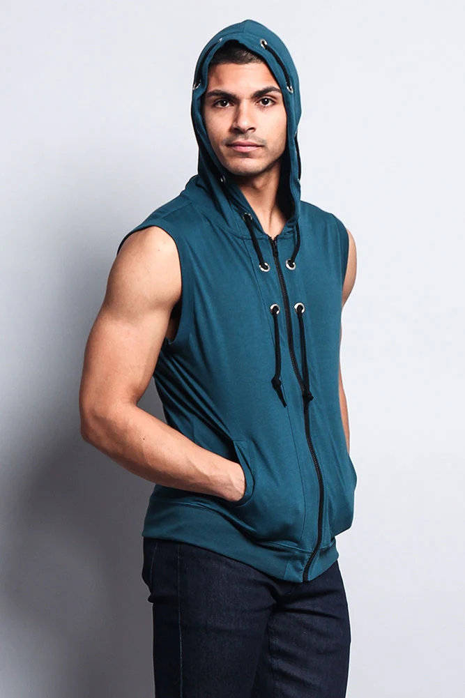 Eyelet Sleeveless Contrast Hoodie - Image 7