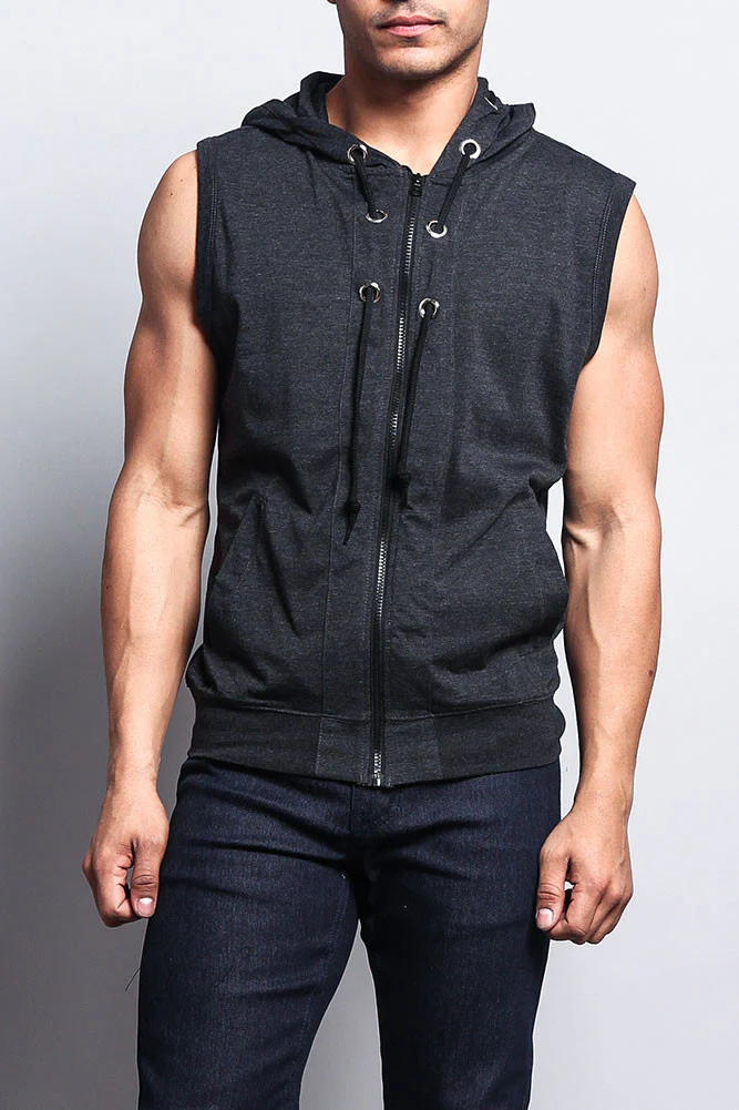 Eyelet Sleeveless Contrast Hoodie - Image 8