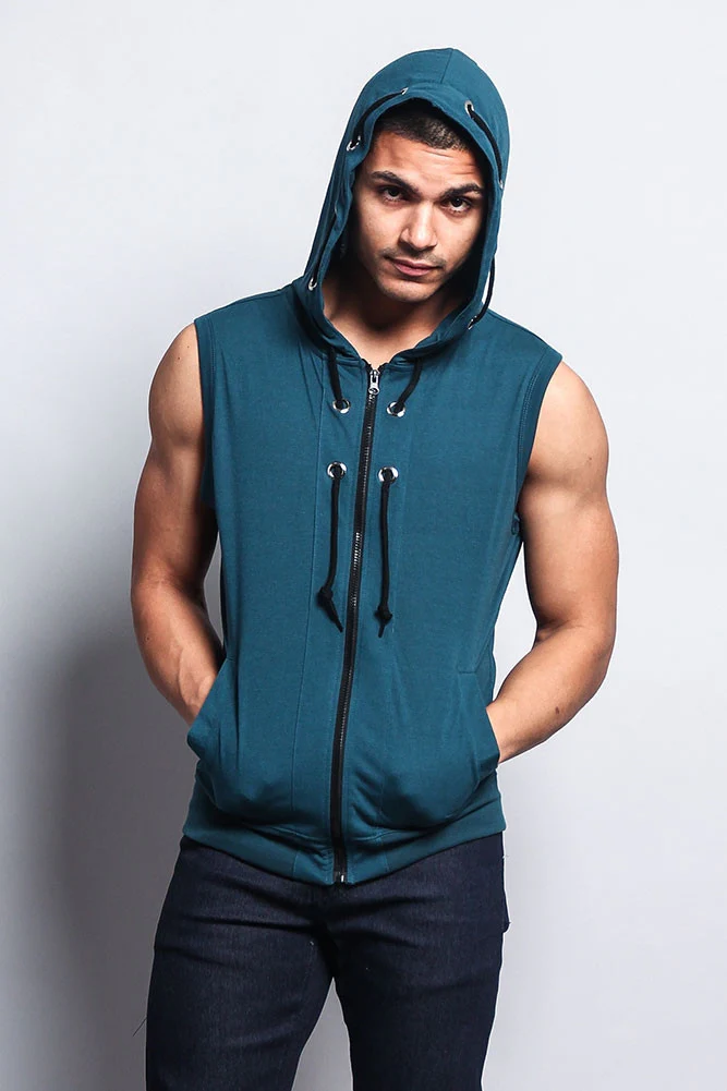 Eyelet Sleeveless Contrast Hoodie - Image 9