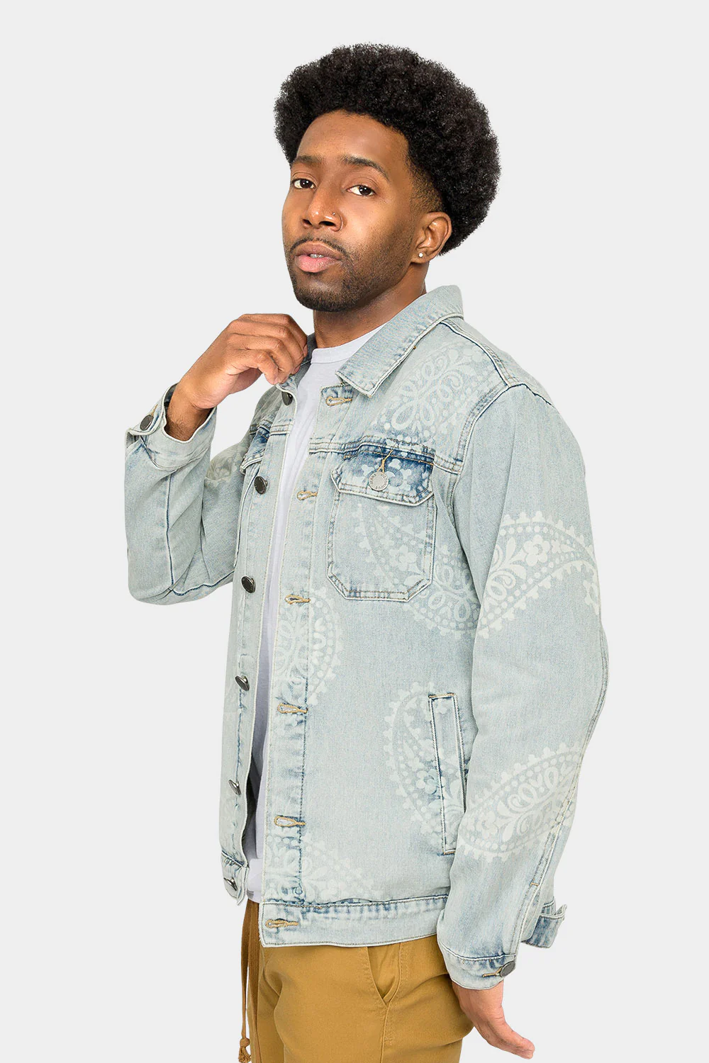 Faded Paisely Print Denim Jacket - Image 2