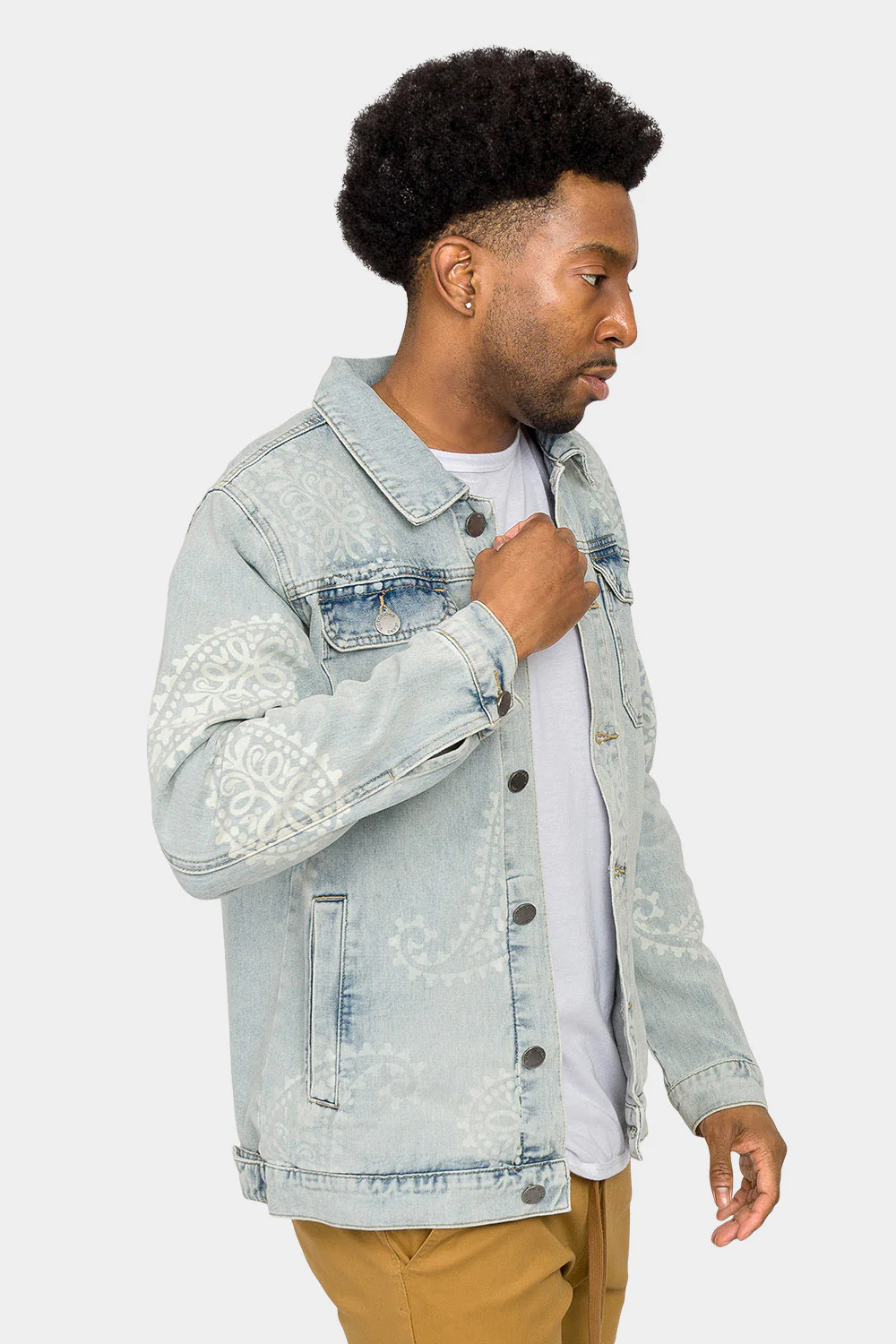 Faded Paisely Print Denim Jacket - Image 4