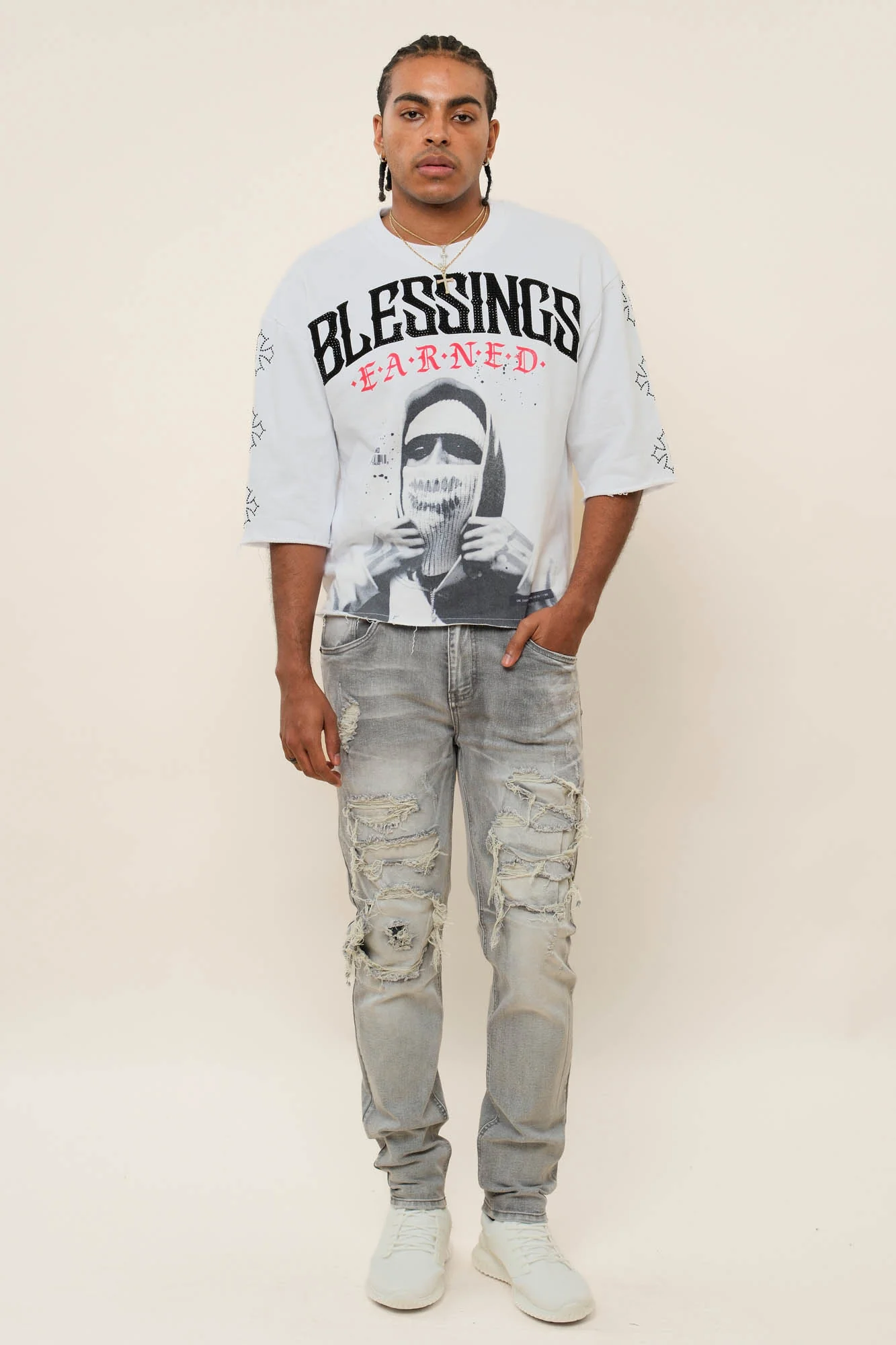 Faded Ripped Repair Denim Jeans