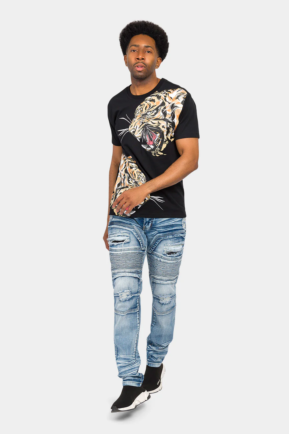 Faded Stacked Biker Denim Jeans - Image 5