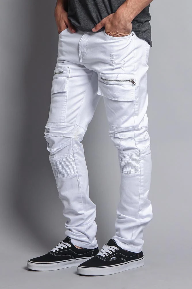 Faded Zipper Cut Cargo Pocket Biker Jeans - Image 12