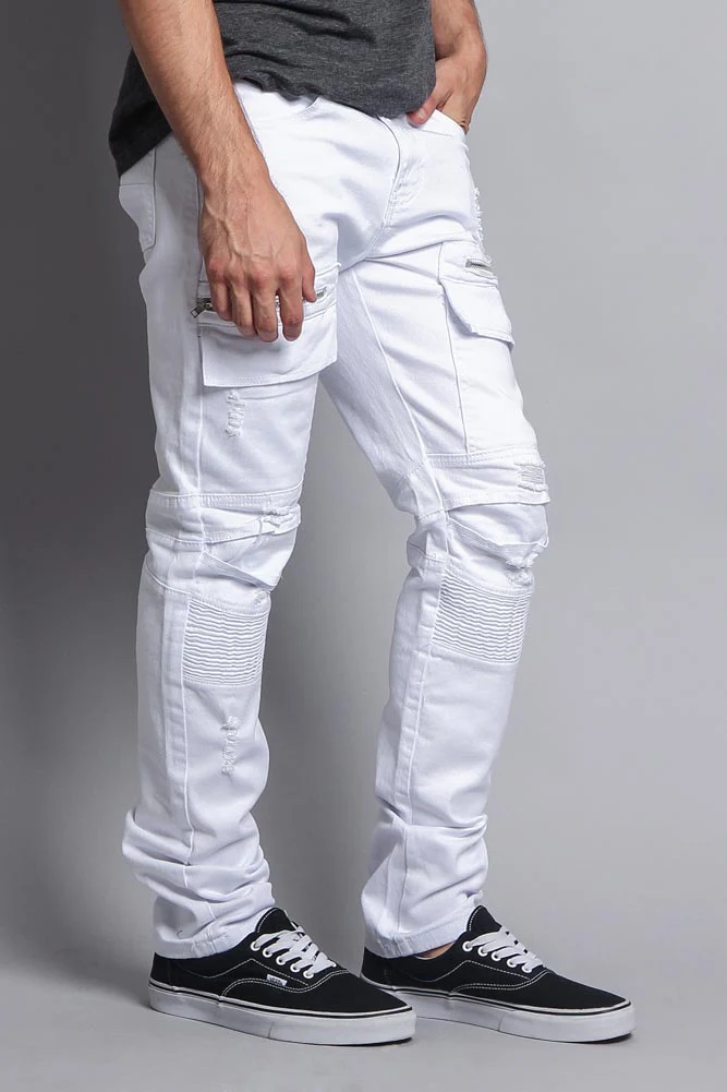 Faded Zipper Cut Cargo Pocket Biker Jeans - Image 14