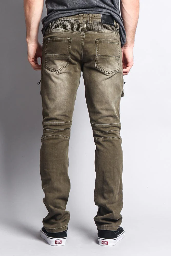 Faded Zipper Cut Cargo Pocket Biker Jeans - Image 9