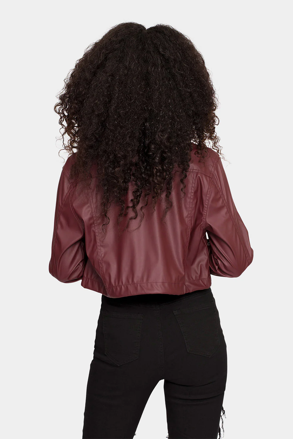 Faux Leather Cropped Jacket - Image 3