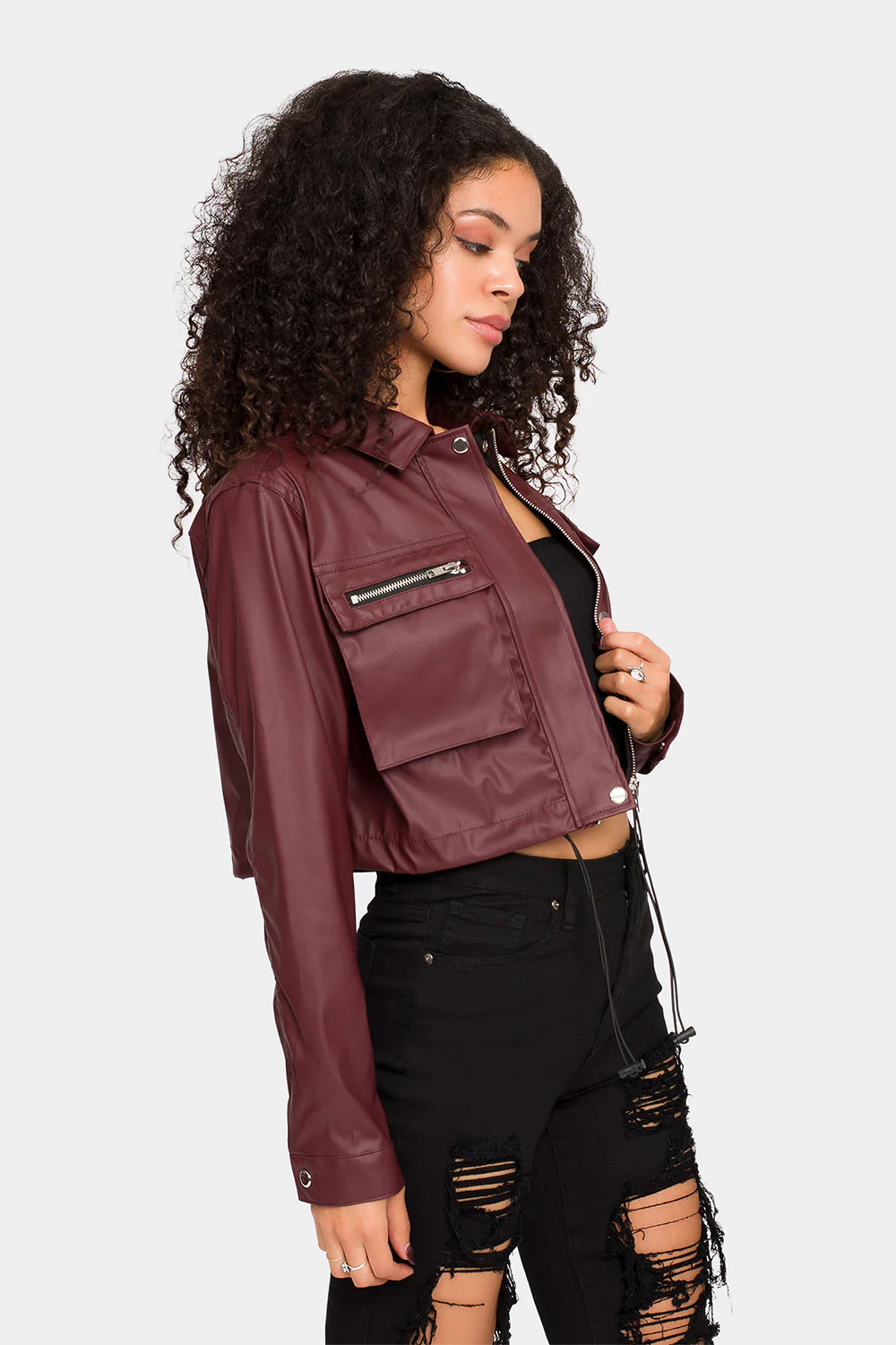 Faux Leather Cropped Jacket - Image 4