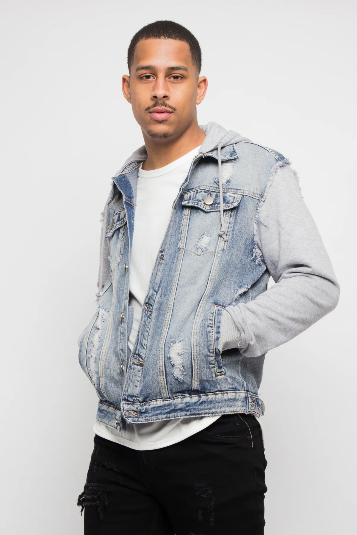 Fleece Denim Jacket with Hood - Image 2
