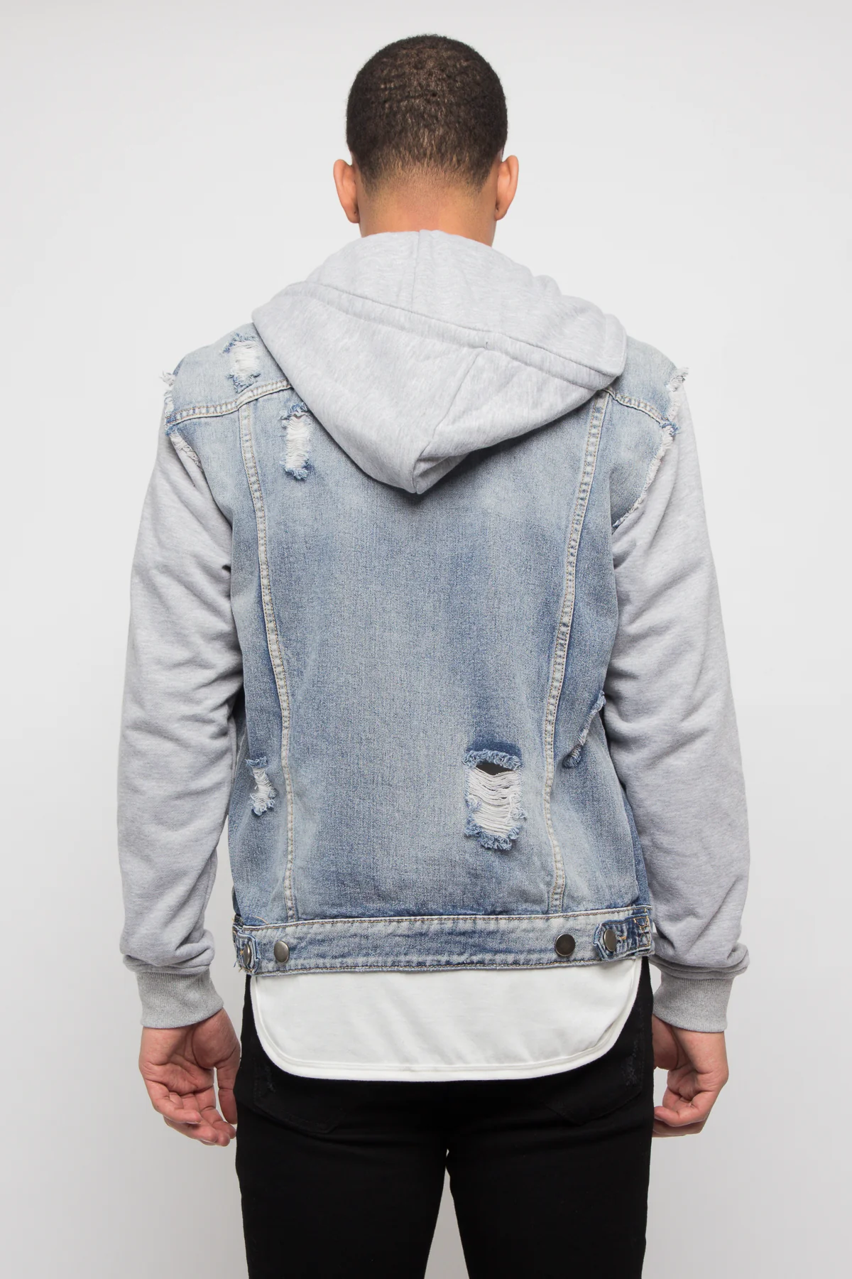 Fleece Denim Jacket with Hood - Image 3