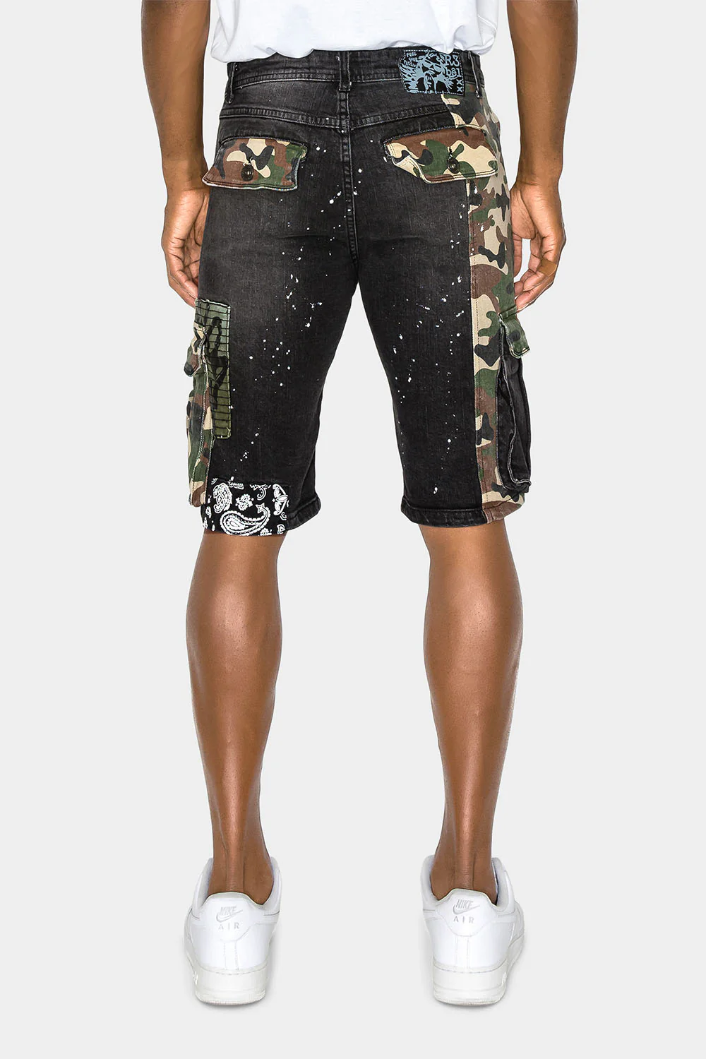 Graffiti Mixed Camo Cargo Denim Shorts - Image 9
