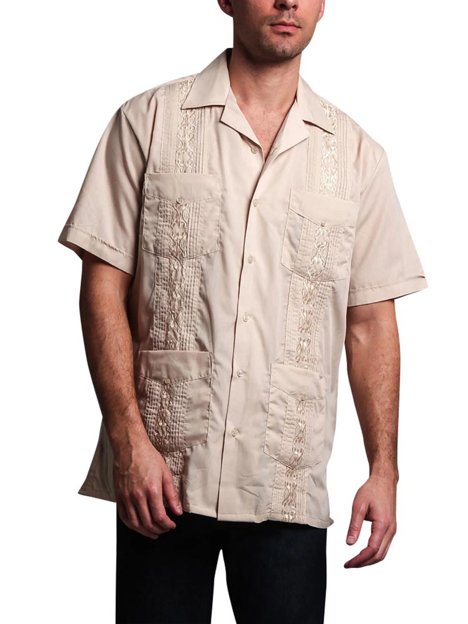 Guayabera Embroidered Pleated Cuban Shirt - Image 43